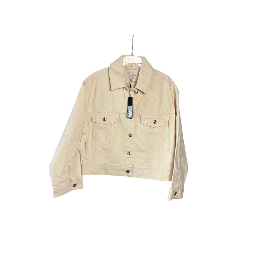 NWTGianni Bini Womens Cropped Denim Jacket M Bone Beige Cotton Button-Up READ - Picture 5 of 16